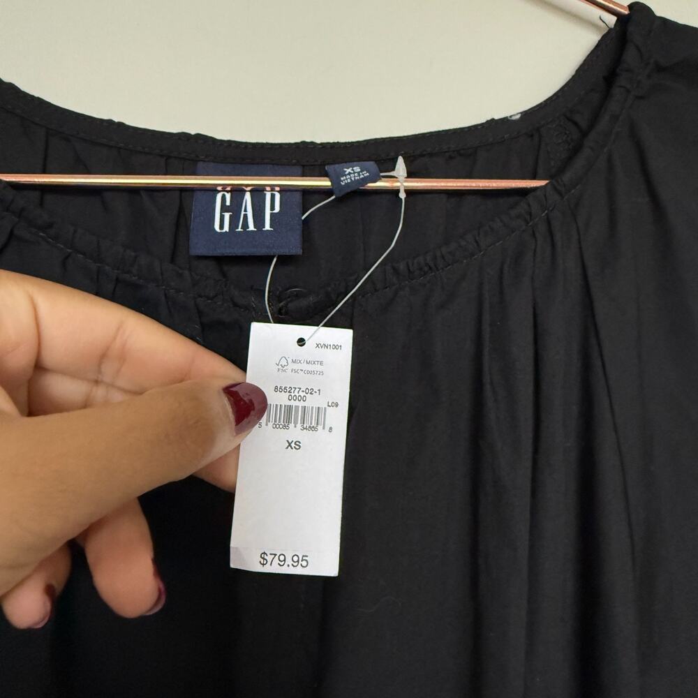 Gap Women Midi Dress XS Black Puff Sleeve Keyhole Citycore Minimalist Preppy NEW - Picture 5 of 7